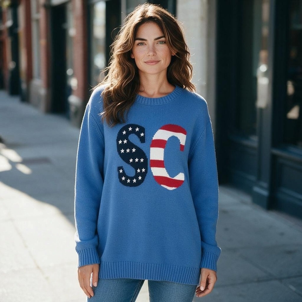 State of Mine South Carolina SC Americana Sweater XL Womens Blue Cotton Knit NWT